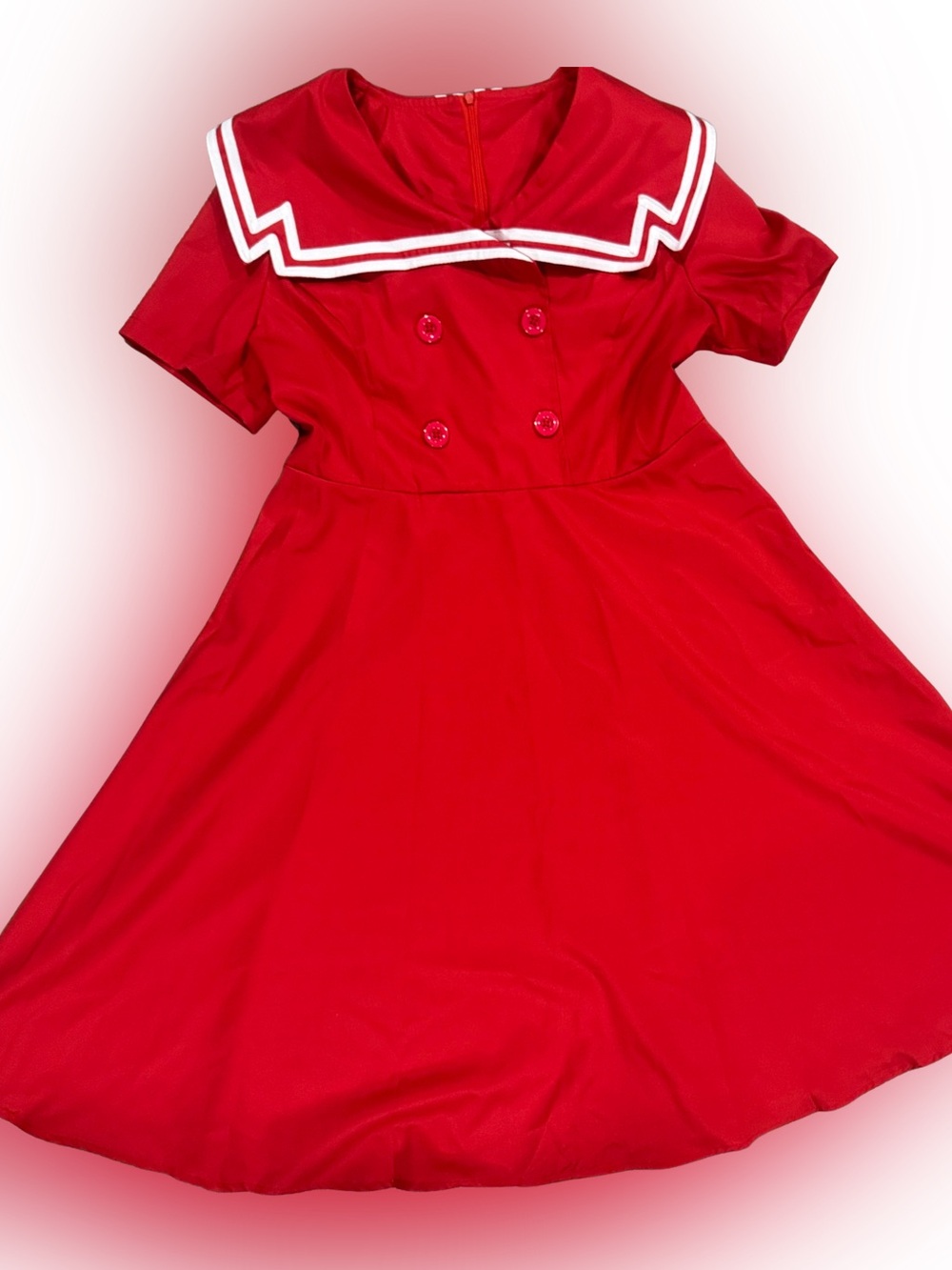 Red Sailor-Collar Midi Dress with Double-Breasted Detail